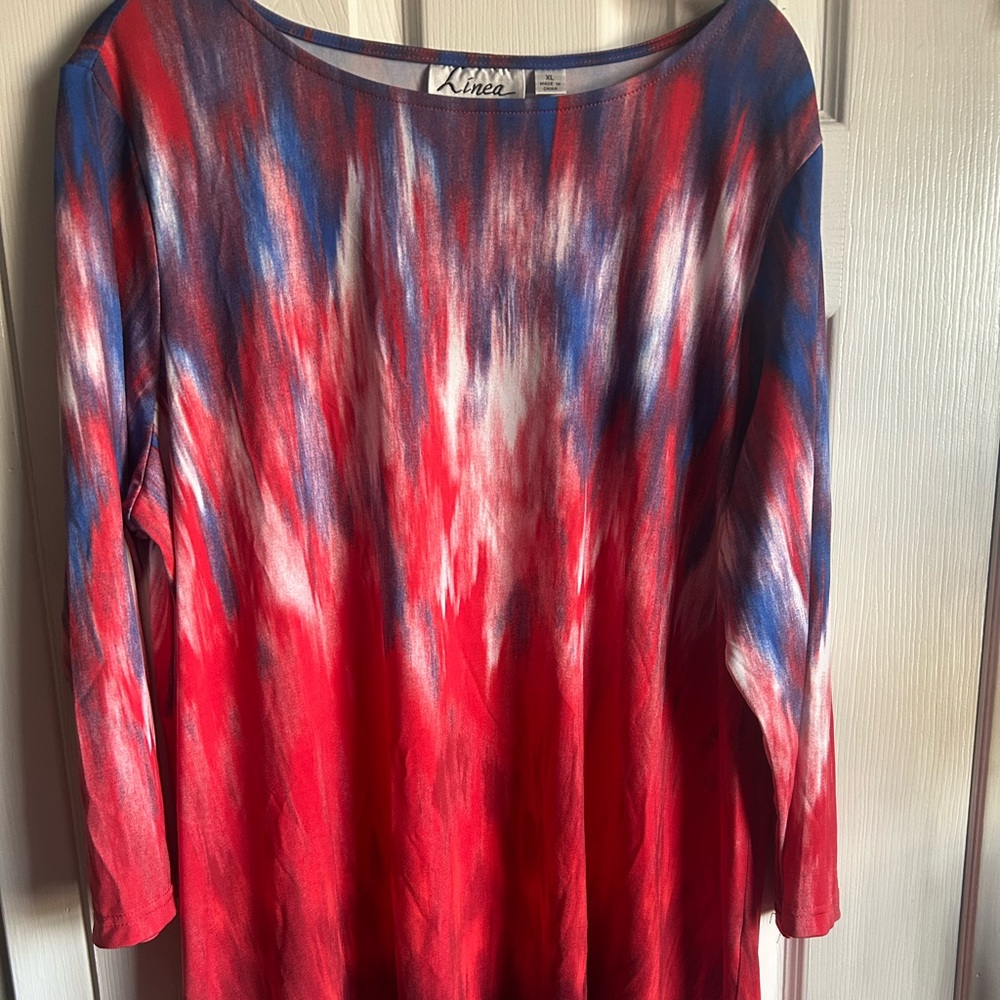 Red, Blue & White Ombre Long-Sleeve Women’s Dress